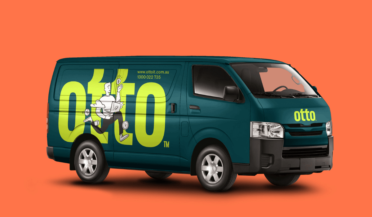Vector avatar in branding design of a van