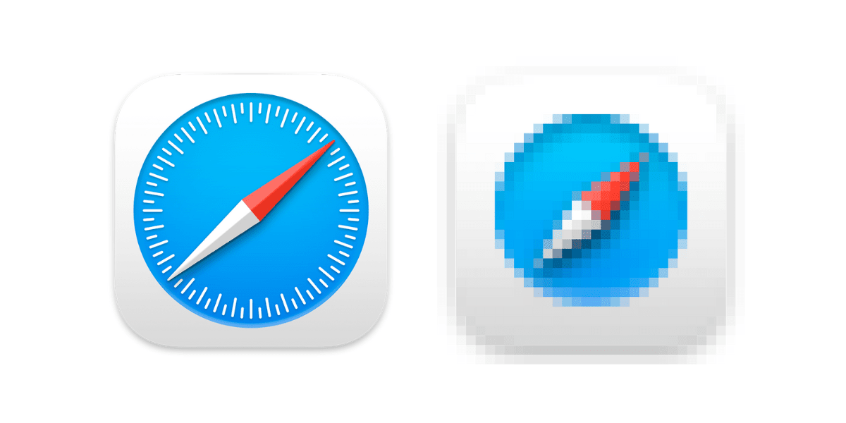 comparison of a pixeled app icon and a good quality one